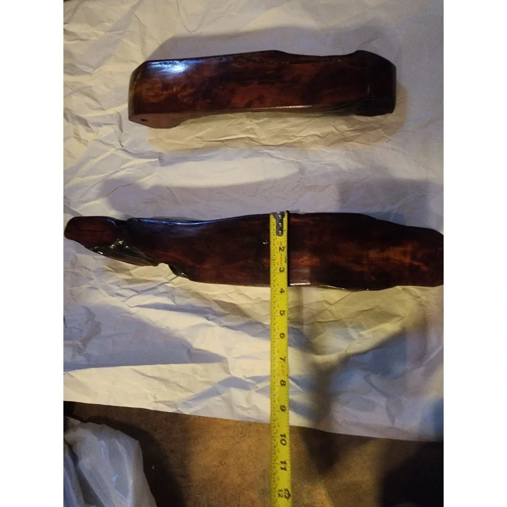Vintage Set Of 2 Live Edge Red Wood Wall Mounted Floating Mantel Shelves Burl